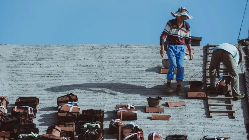 Close-up of traditional clay tile roof on Anaheim residential property